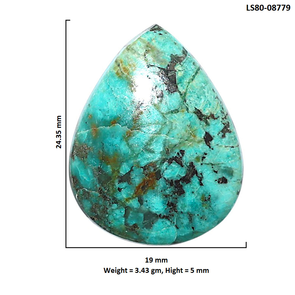 Lucky Charm Tibetan Turquoise 19x24.35x5 mm Pear Shape Polished Gemstone LS80-08779