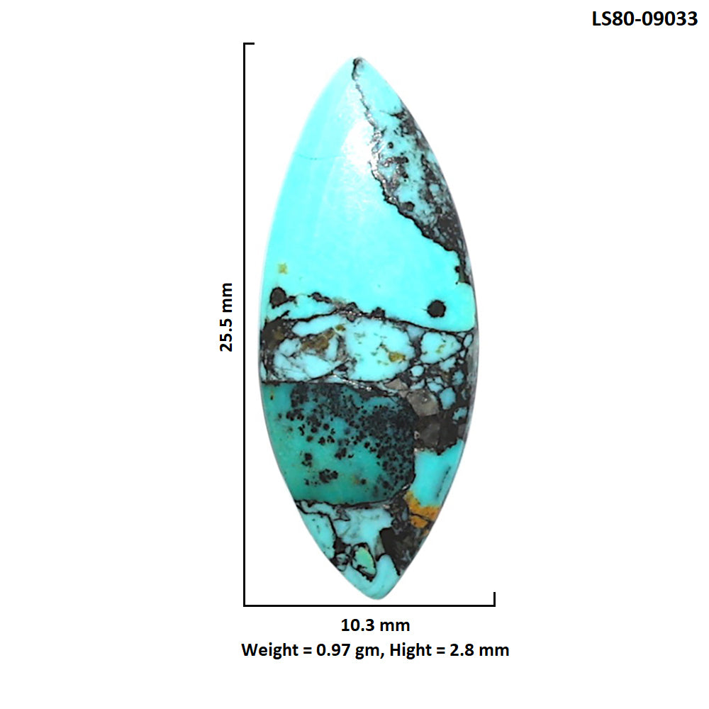 Lucky Charm Tibetan Turquoise 10.3x25.5x2.8 mm Marquise Shape Polished Gemstone LS80-09033