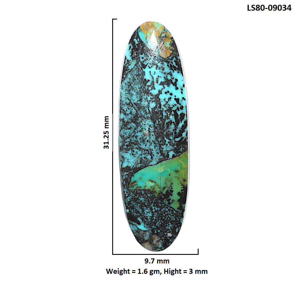 Lucky Charm Tibetan Turquoise 9.7x31.25x3 mm Oval Shape Polished Gemstone LS80-09034