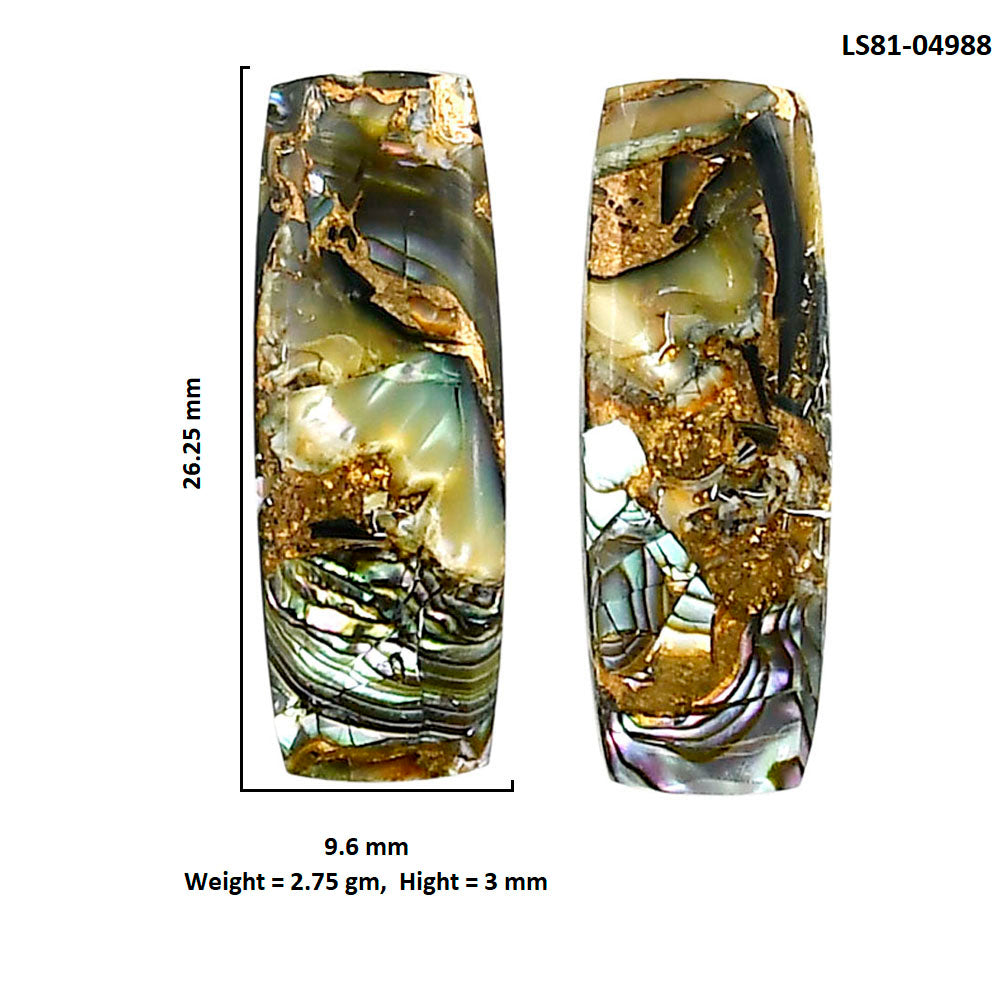 Copper Abalone Shell Pair 9.6x26.25x3 mm Baguette Shape Polished Gemstone LS81-04988