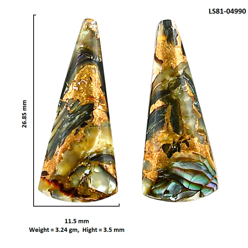 Copper Abalone Shell Pair 11.5x26.85x3.5 mm Fancy Shape Polished Gemstone LS81-04990