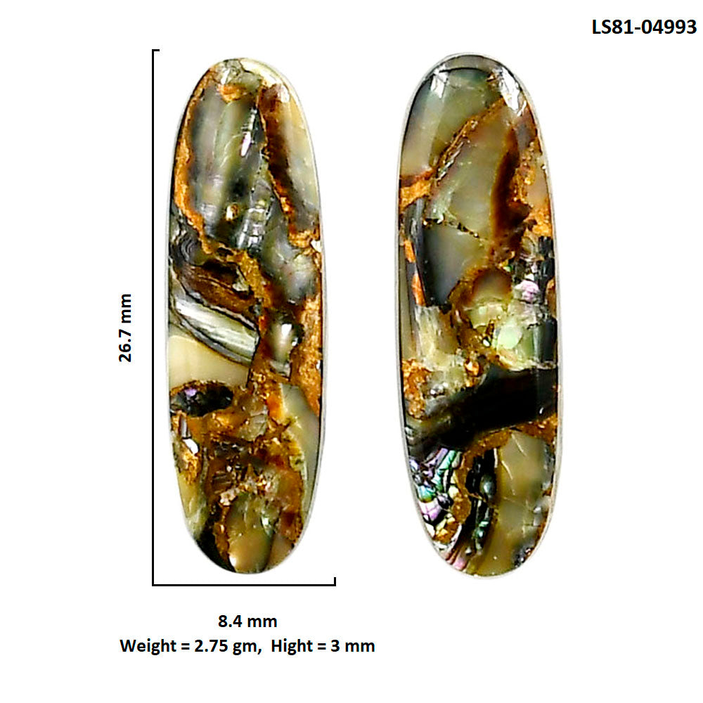 Copper Abalone Shell Pair 8.4x26.7x3 mm Oval Shape Polished Gemstone LS81-04993
