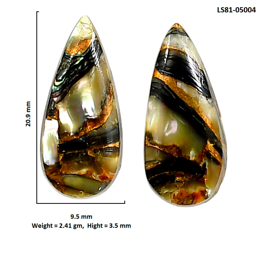 Copper Abalone Shell Pair 9.5x20.9x3.5 mm Pear Shape Polished Gemstone LS81-05004