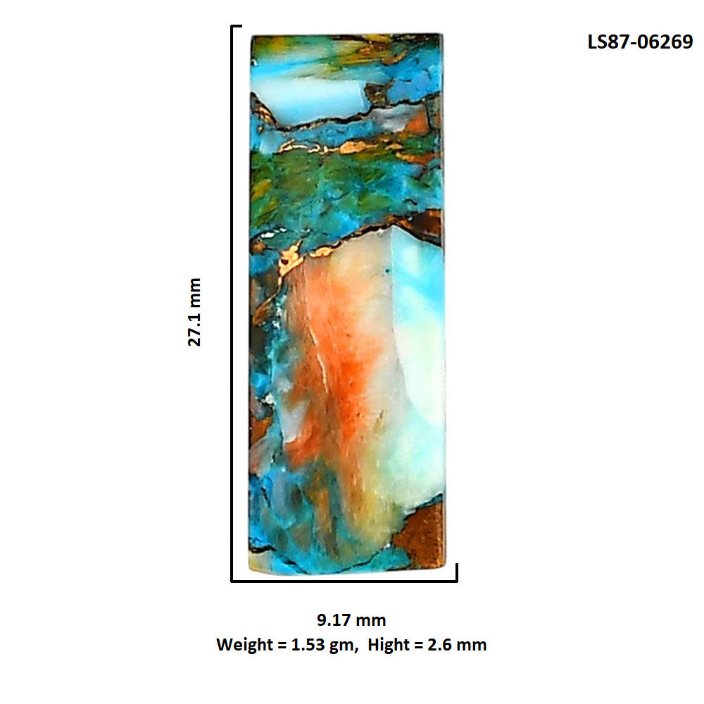 Spiny Oyster Turquoise 9.17x27.1x2.6 mm Baguette Shape Polished Gemstone LS87-06269