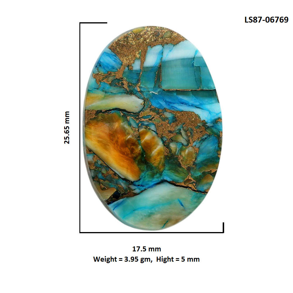 Spiny Oyster Turquoise 17.5x25.65x5 mm Oval Shape Polished Gemstone LS87-06769