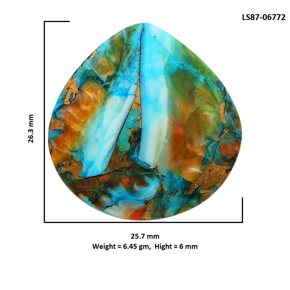 Spiny Oyster Turquoise 25.7x26.3x6 mm Heart Shape Polished Gemstone LS87-06772