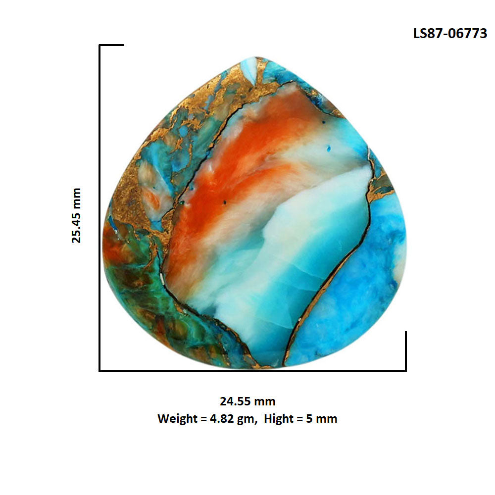 Spiny Oyster Turquoise 24.55x25.45x5 mm Heart Shape Polished Gemstone LS87-06773