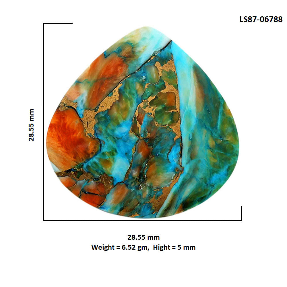 Spiny Oyster Turquoise 28.55x28.55x5 mm Heart Shape Polished Gemstone LS87-06788