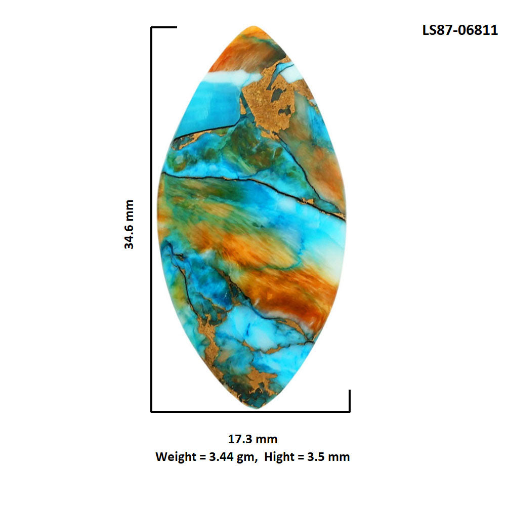 Spiny Oyster Turquoise 17.3x34.6x3.5 mm Marquise Shape Polished Gemstone LS87-06811