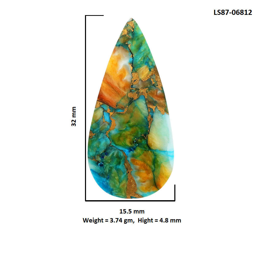 Spiny Oyster Turquoise 15.5x32x4.8 mm Pear Shape Polished Gemstone LS87-06812