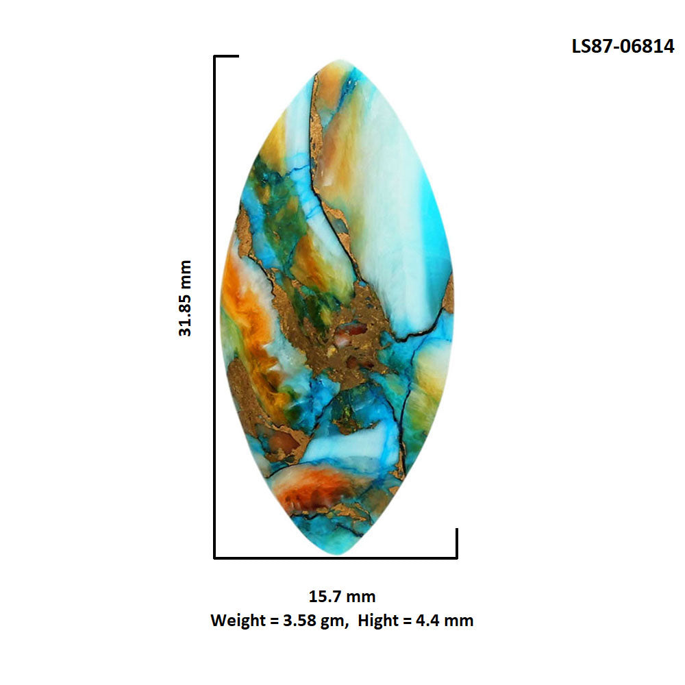 Spiny Oyster Turquoise 15.7x31.85x4.4 mm Marquise Shape Polished Gemstone LS87-06814