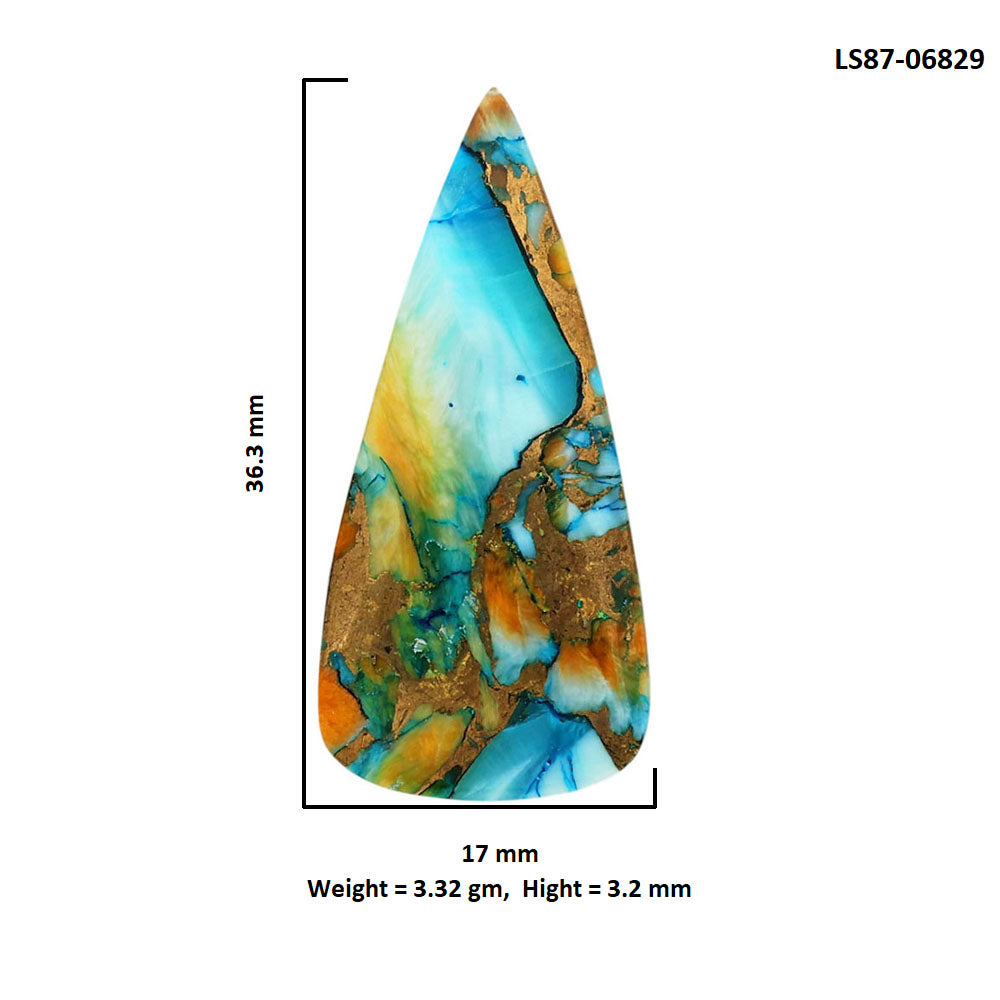Spiny Oyster Turquoise 17x36.3x3.2 mm Pear Shape Polished Gemstone LS87-06829