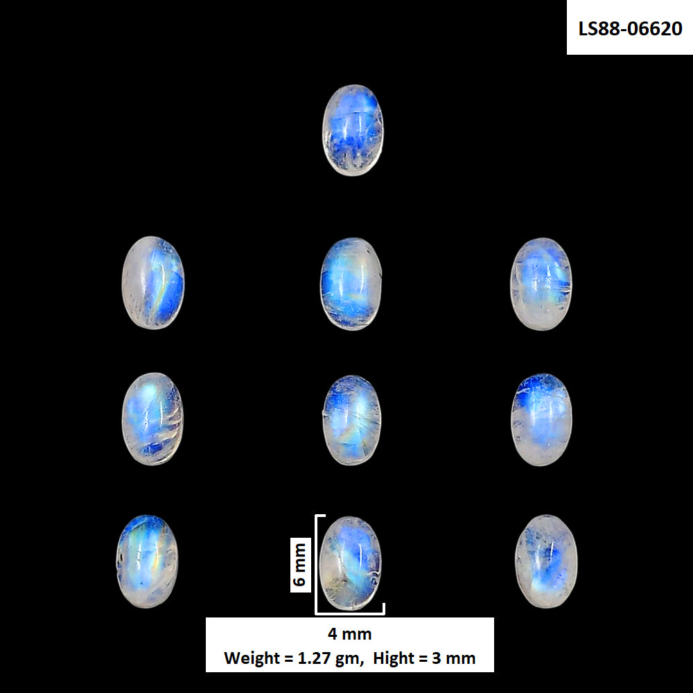 Rainbow Moonstone 10 Piece 4x6x3 mm Oval Shape Polished Gemstone LS88-06620