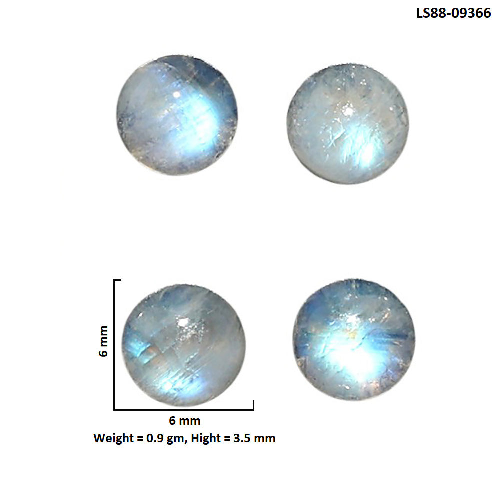 Natural Rainbow Moonstone 6x6x3.5 mm Round Shape Polished Gemstone Set of 4 LS88-09366
