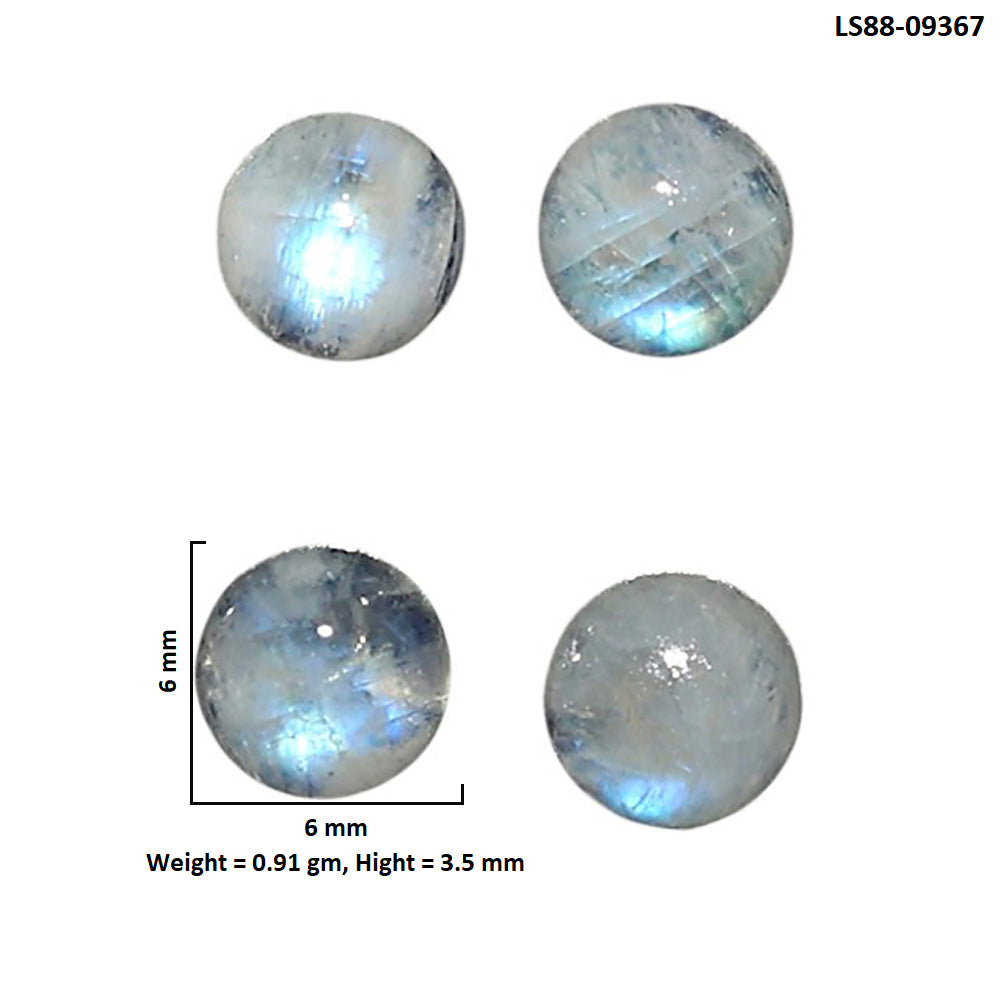 Natural Rainbow Moonstone 6x6x3.5 mm Round Shape Polished Gemstone Set of 4 LS88-09367