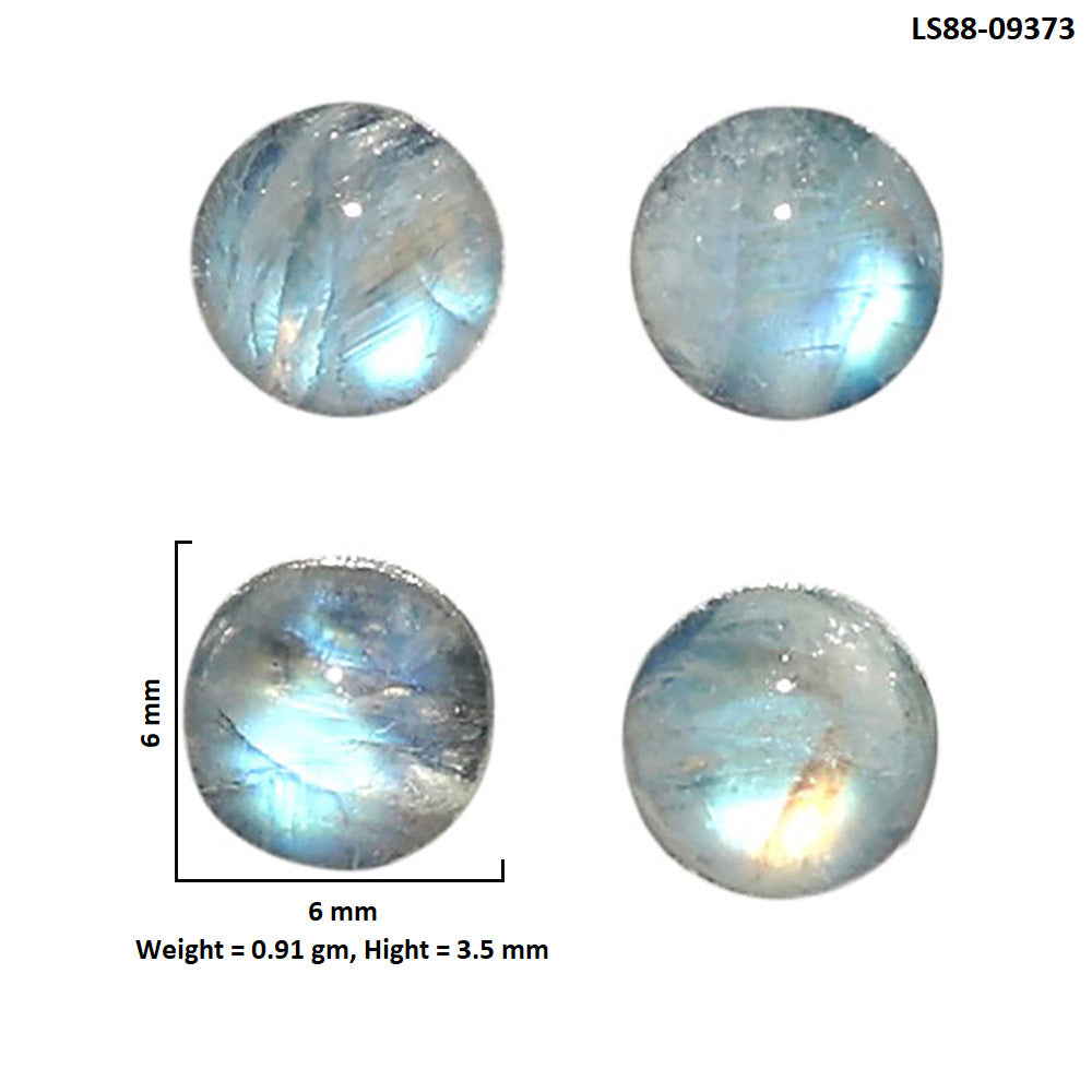 Natural Rainbow Moonstone 6x6x3.5 mm Round Shape Polished Gemstone Set of 4 LS88-09373