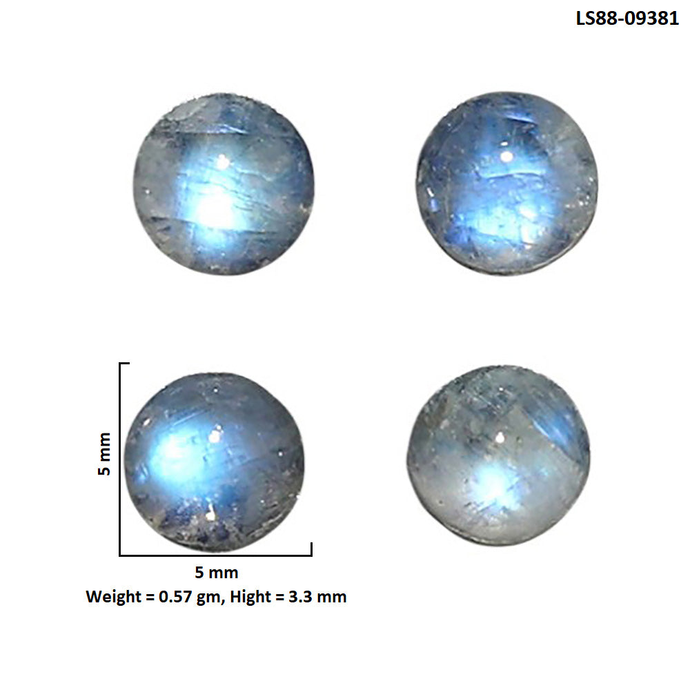 Natural Rainbow Moonstone 5x5x3.3 mm Round Shape Polished Gemstone Set of 4 LS88-09381