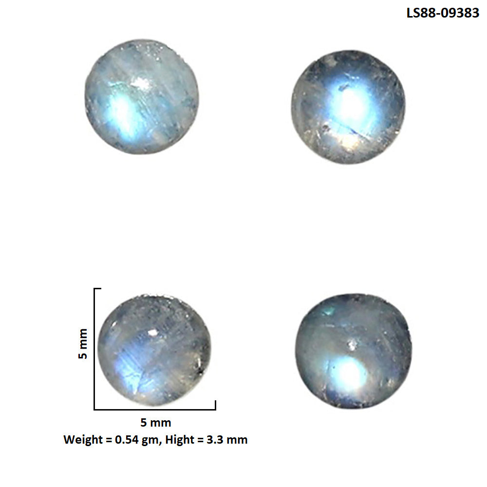 Natural Rainbow Moonstone 5x5x3.3 mm Round Shape Polished Gemstone Set of 4 LS88-09383