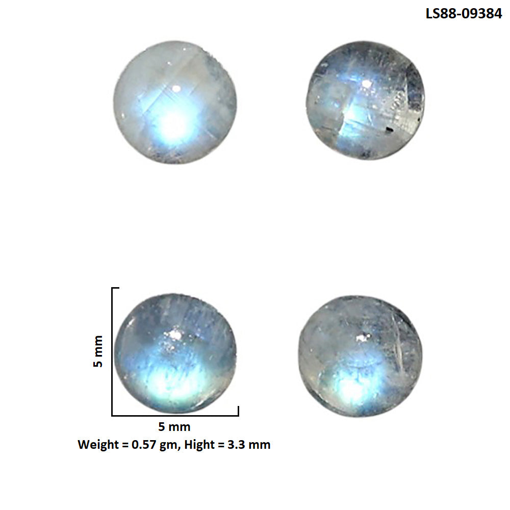 Natural Rainbow Moonstone 5x5x3.3 mm Round Shape Polished Gemstone Set of 4 LS88-09384