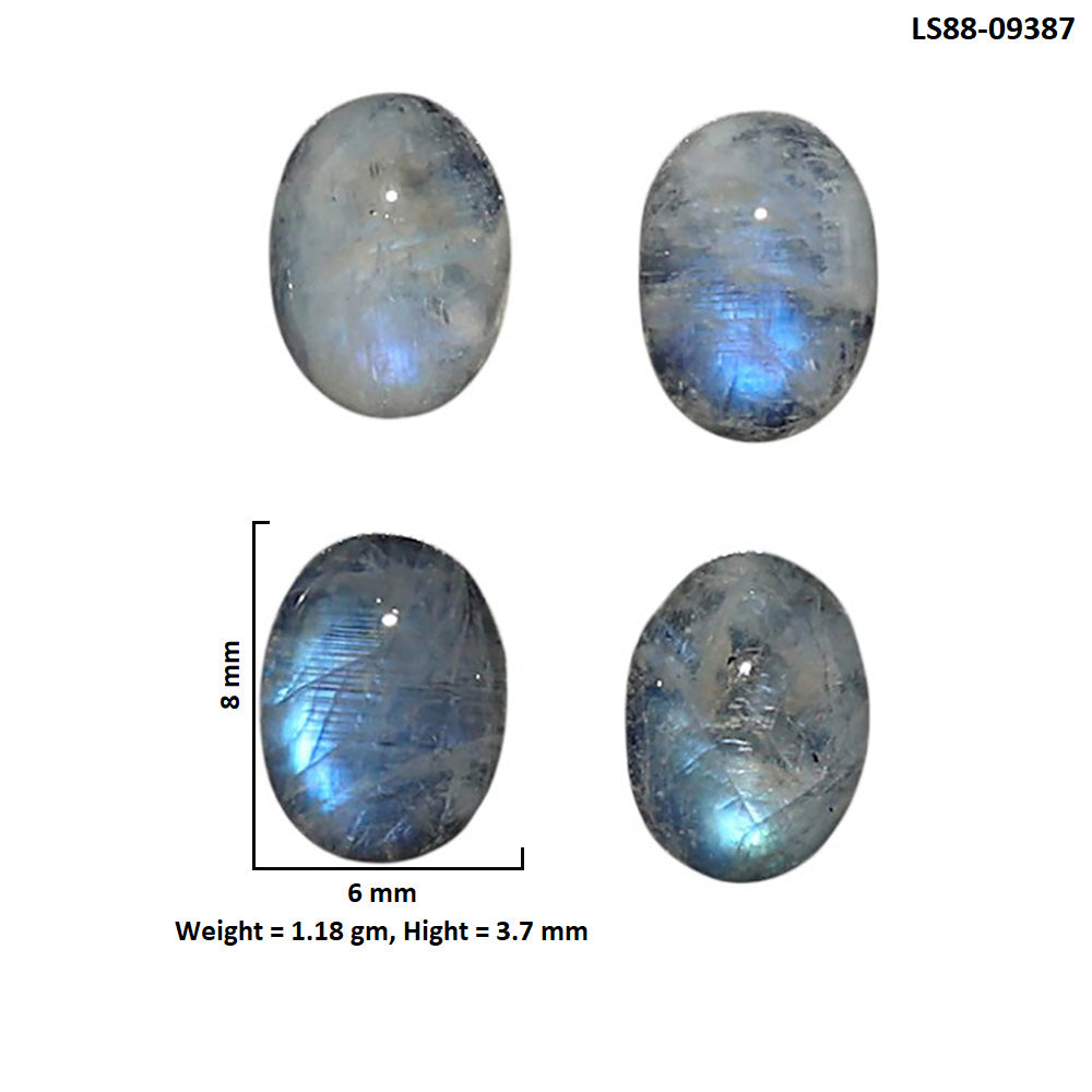 Natural Rainbow Moonstone 6x8x3.7 mm Oval Shape Polished Gemstone Set of 4 LS88-09387