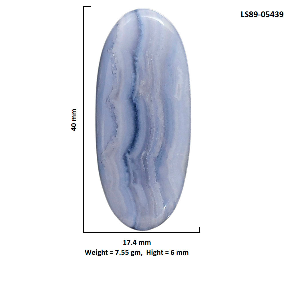 Blue Lace Agate 17.4x40x6 mm Oval Shape Polished Gemstone LS89-05439