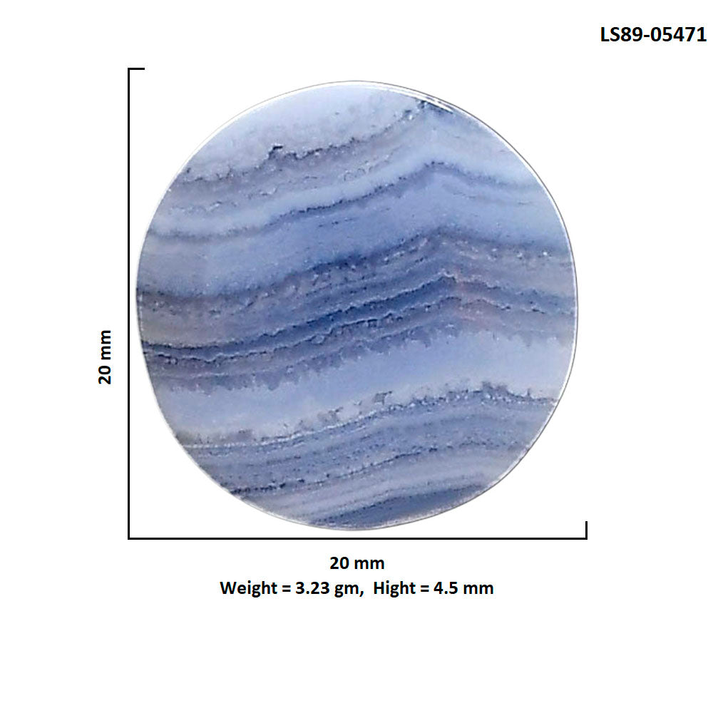 Blue Lace Agate 20x20x4.5 mm Round Shape Polished Gemstone LS89-05471