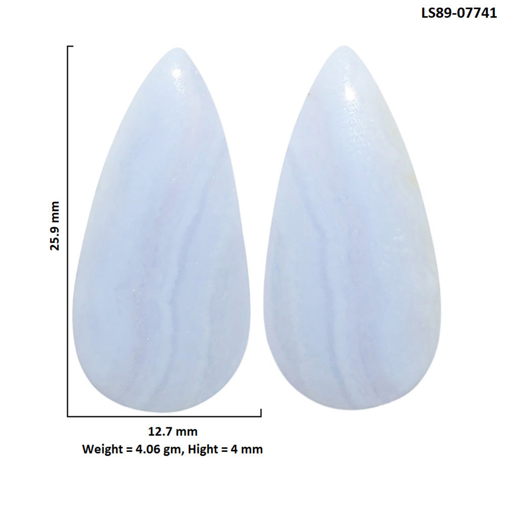 Blue Lace Agate Pair 12.7x25.9x4 mm Pear Shape Polished Gemstone LS89-07741