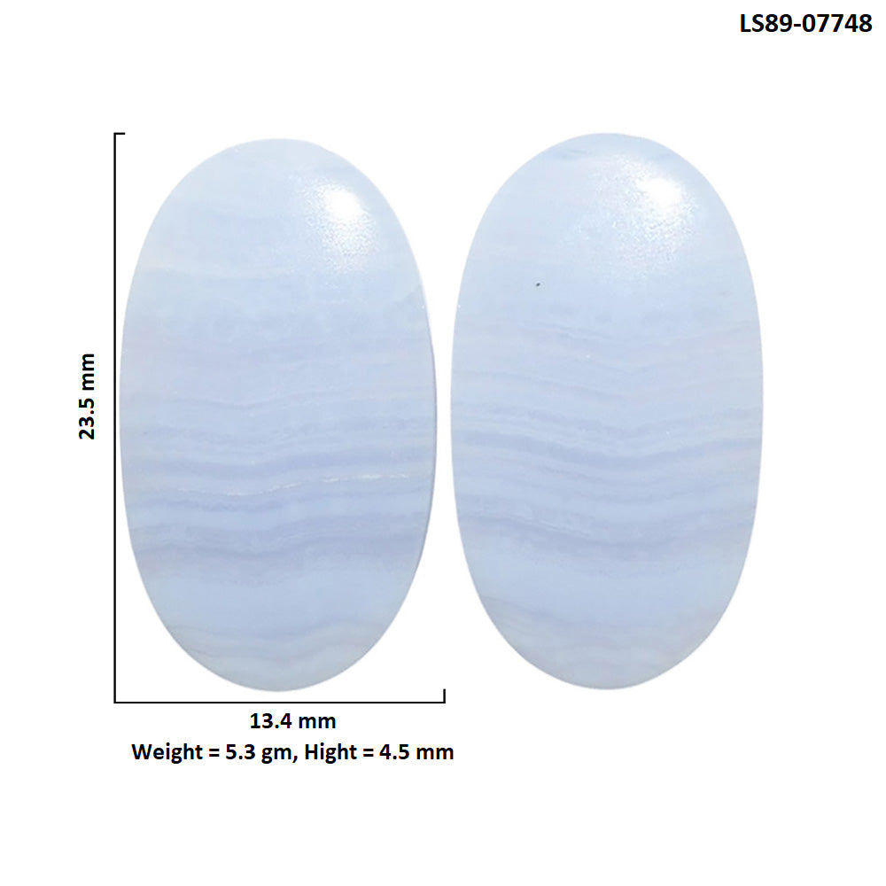 Blue Lace Agate Pair 13.4x23.5x4.5 mm Oval Shape Polished Gemstone LS89-07748