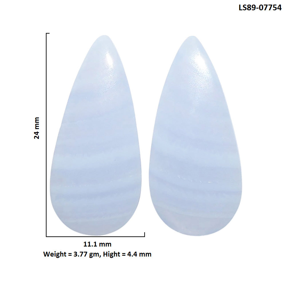 Blue Lace Agate Pair 11.1x24x4.4 mm Pear Shape Polished Gemstone LS89-07754