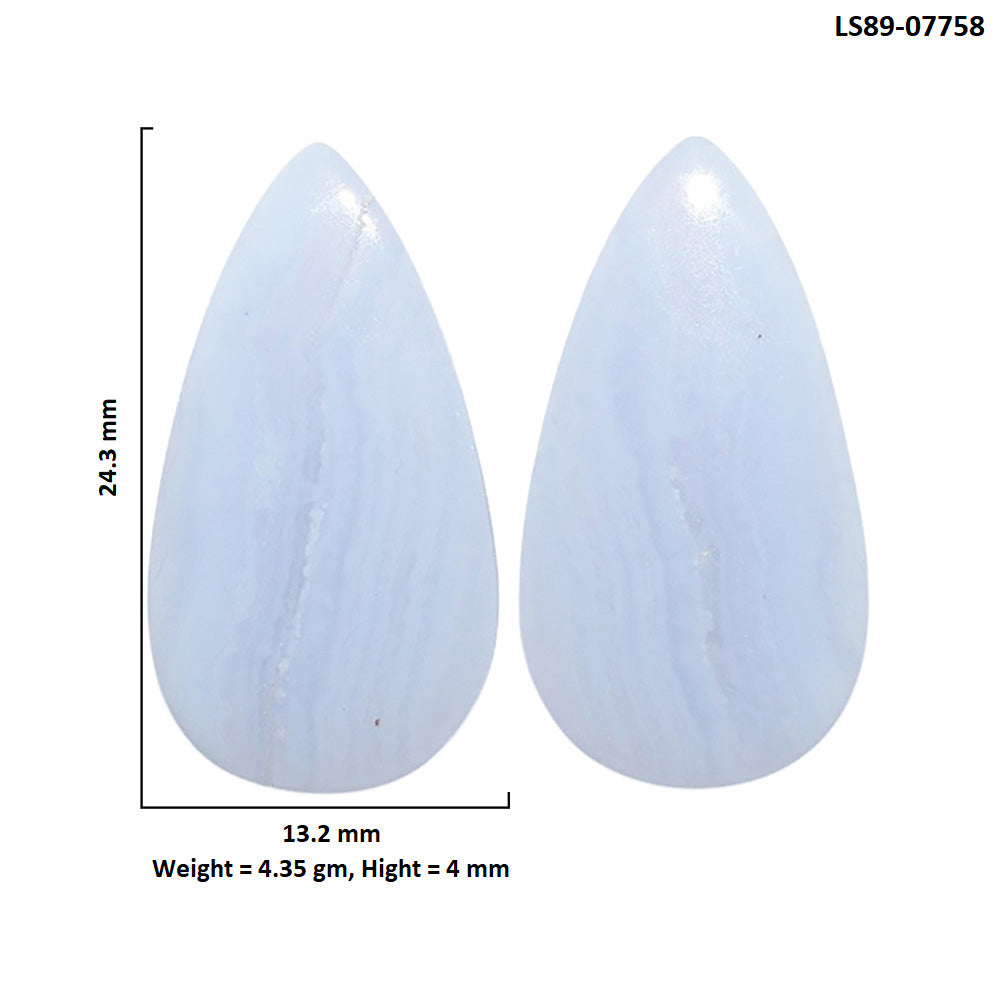 Blue Lace Agate Pair 13.2x24.3x4 mm Pear Shape Polished Gemstone LS89-07758