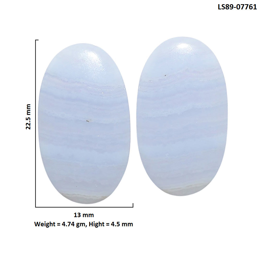 Blue Lace Agate Pair 13x22.5x4.5 mm Oval Shape Polished Gemstone LS89-07761