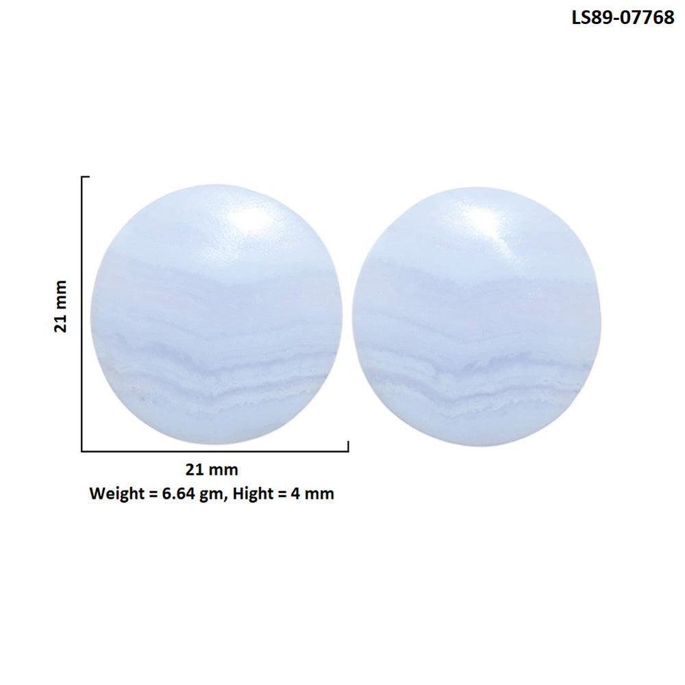 Blue Lace Agate Pair 21x21x4 mm Round Shape Polished Gemstone LS89-07768