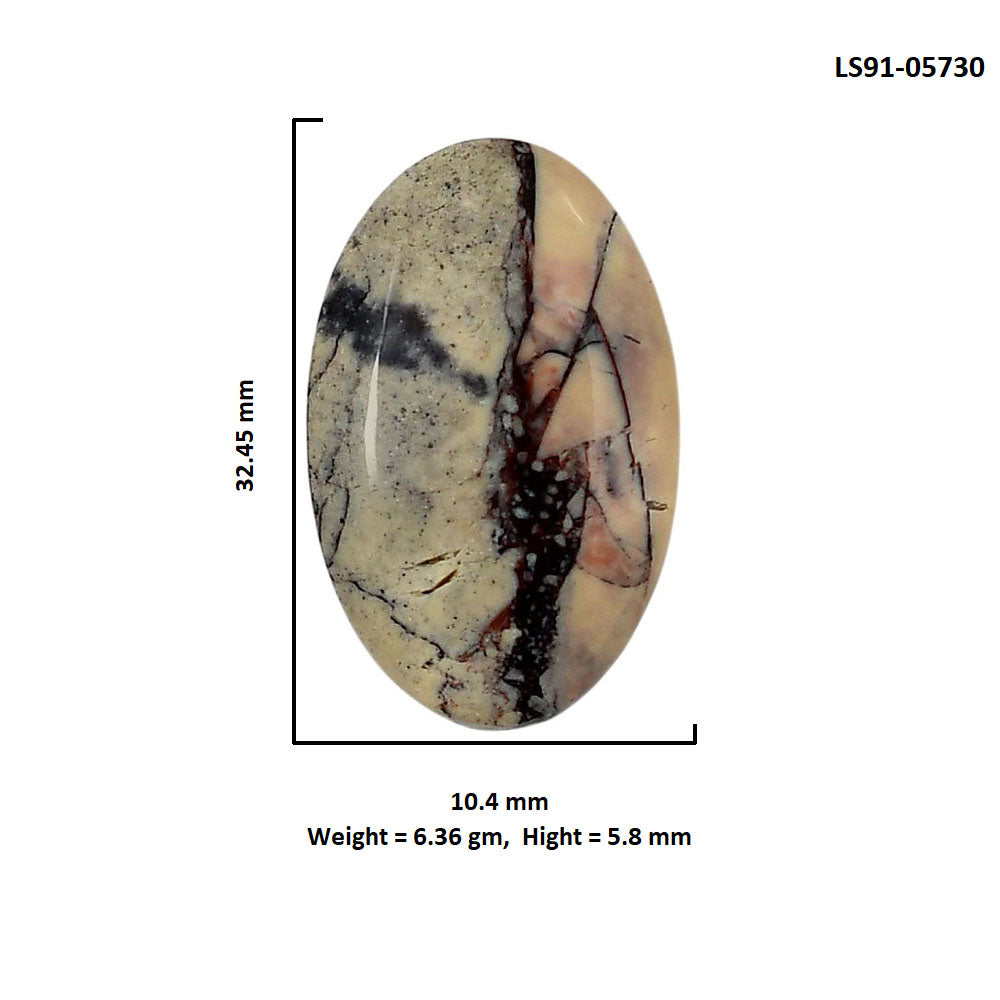 Porcelain Jasper 10.4x32.45x5.8 mm Oval Shape Polished Gemstone LS91-05730
