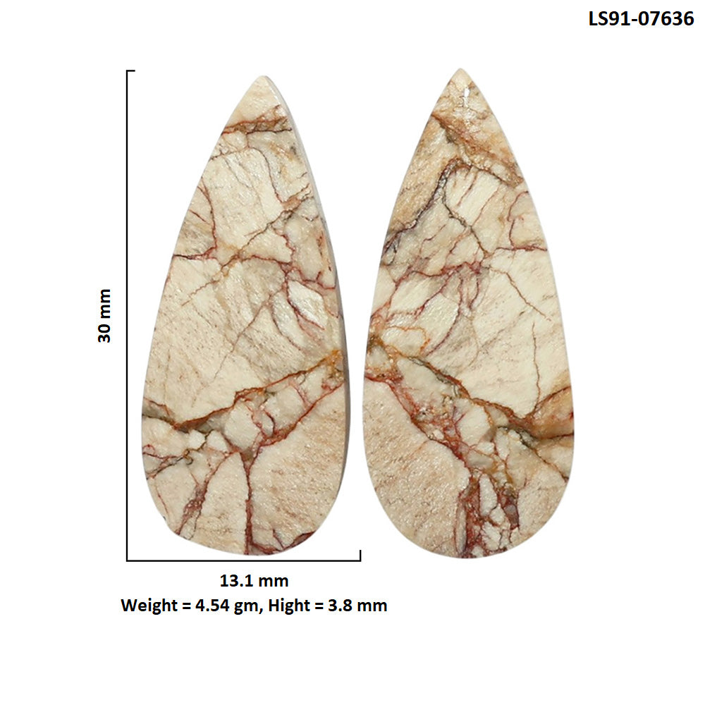 Porcelain Jasper Pair 13.1x30x3.8 mm Pear Shape Polished Gemstone LS91-07636