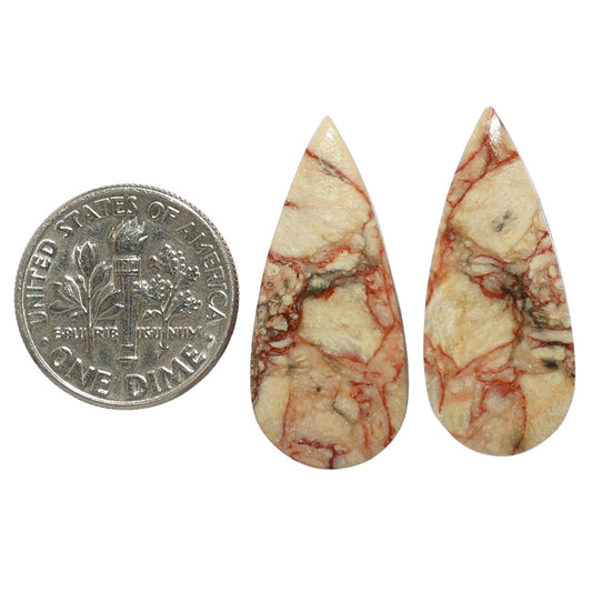 Porcelain Jasper Pair 12.2x27.6x4 mm Pear Shape Polished Gemstone LS91-07637