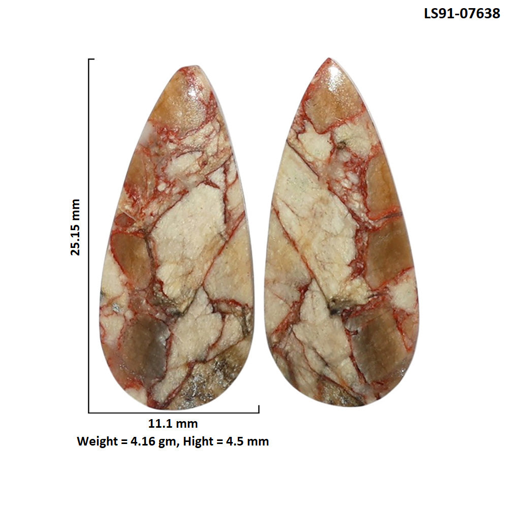 Porcelain Jasper Pair 11.1x25.15x4.5 mm Pear Shape Polished Gemstone LS91-07638