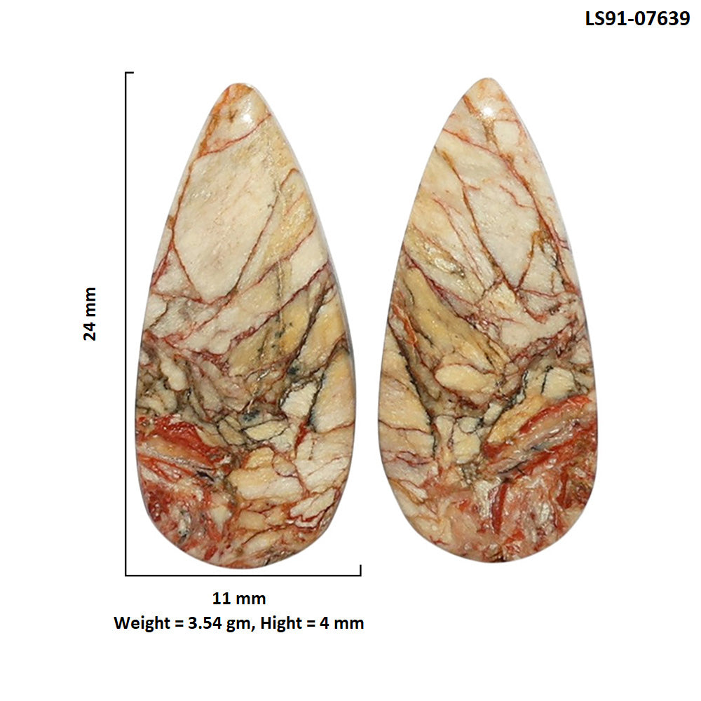 Porcelain Jasper Pair 11x24x4 mm Pear Shape Polished Gemstone LS91-07639