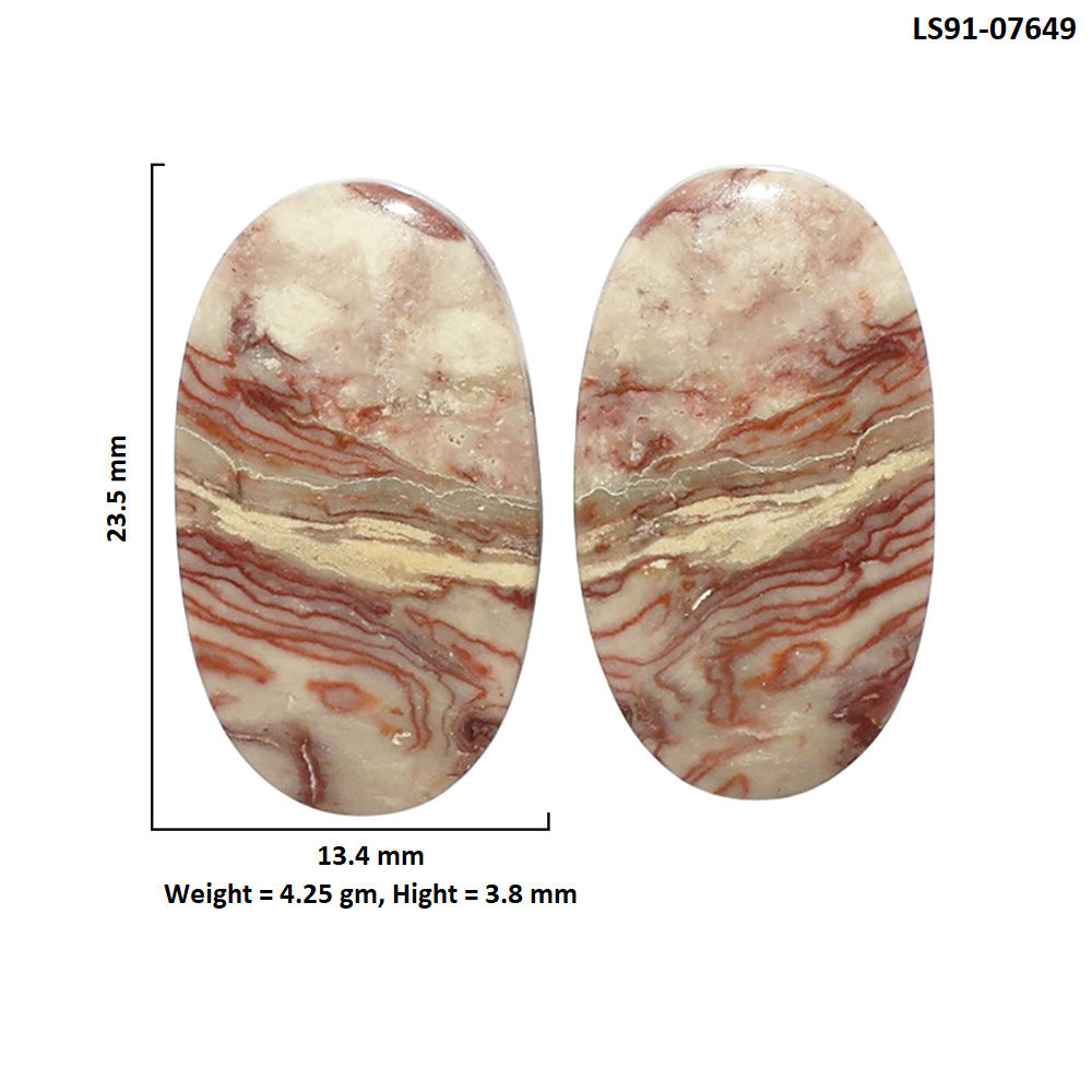Porcelain Jasper Pair 13.4x23.5x3.8 mm Oval Shape Polished Gemstone LS91-07649
