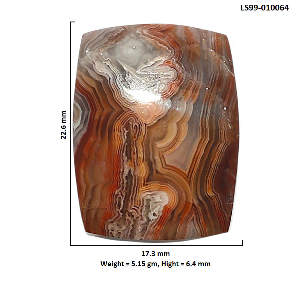 Natural Laguna Lace Agate 17.3x22.6x6.4 mm Cushion Shape Polished Gemstone LS99-010064