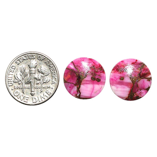 Natural Kingman Pink Dahlia Turquoise 14x14x3 mm Round Shape Polished Gemstone LS99-010098