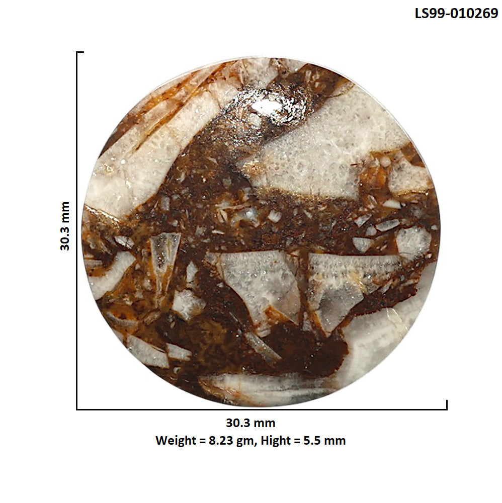 Natural Stick Agate 30.3x30.3x5.5 mm Round Shape Polished Gemstone LS99-010269