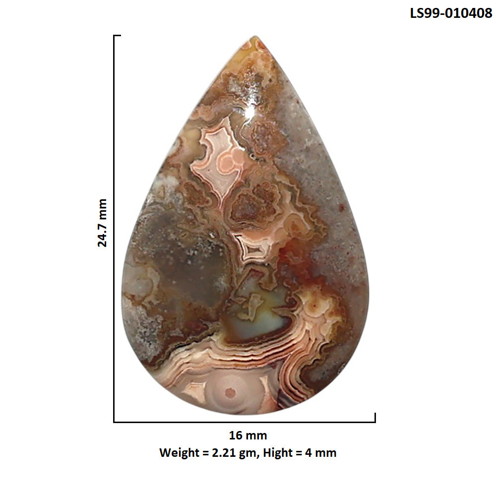 Natural Laguna Lace Agate 16x24.7x4 mm Pear Shape Polished Gemstone LS99-010408