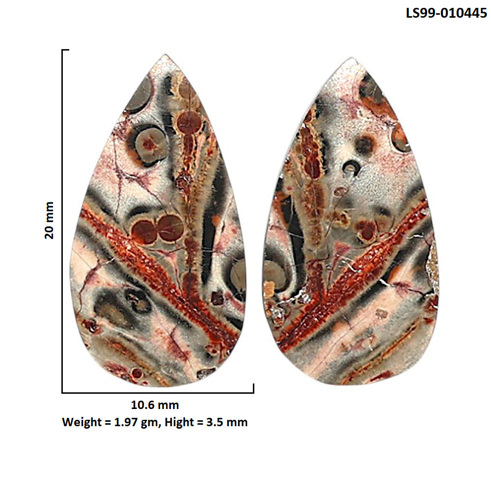 Natural Leopard Skin Jasper 10.6x20x3.5 mm Pear Shape Polished Gemstone LS99-010445
