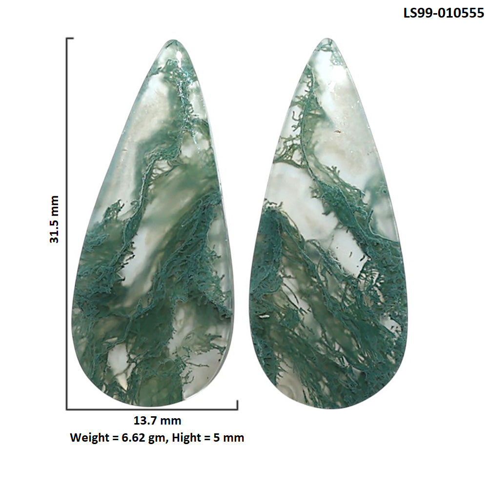 Natural Horse Canyon Moss Agate 13.7x31.5x5 mm Pear Shape Polished Gemstone LS99-010555