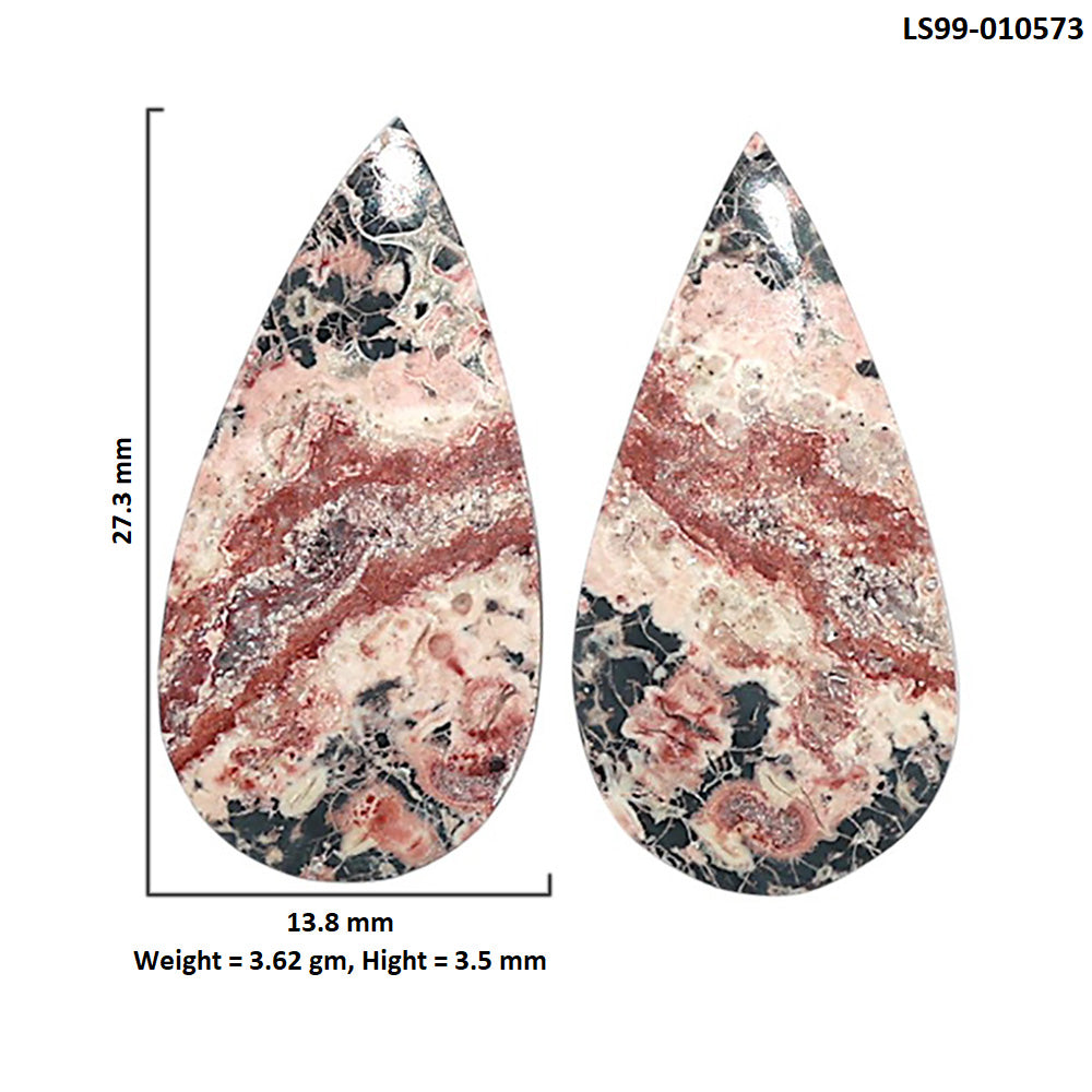Natural Leopard Skin Jasper 13.8x27.3x3.5 mm Pear Shape Polished Gemstone LS99-010573