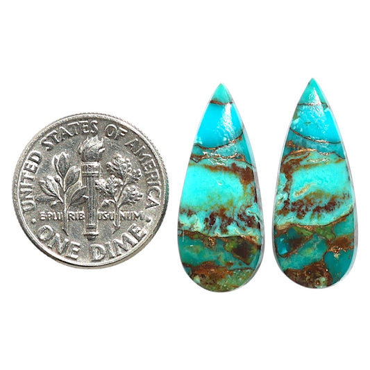 Natural Kingman Copper Teal Turquoise 9.8x24x3.5 mm Pear Shape Polished Gemstone LS99-09497