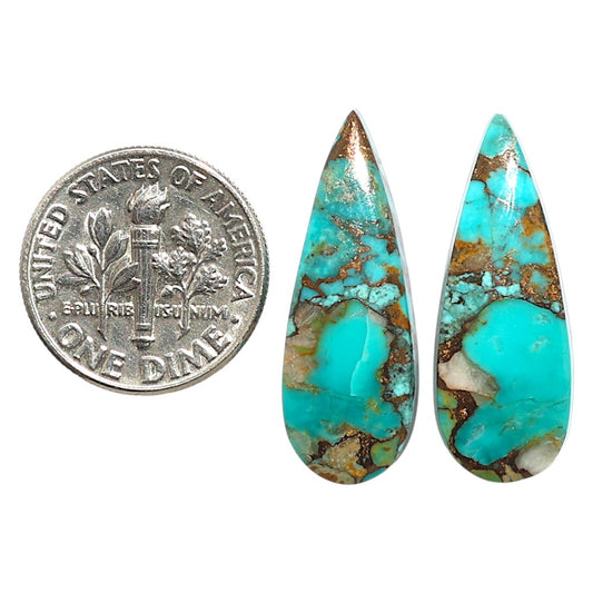 Natural Kingman Copper Teal Turquoise 10x26.4x3.8 mm Pear Shape Polished Gemstone LS99-09498