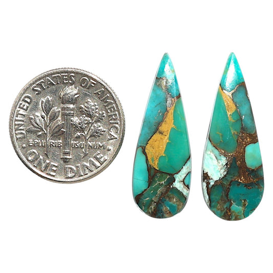 Natural Kingman Copper Teal Turquoise 9.25x25.6x3 mm Pear Shape Polished Gemstone LS99-09513