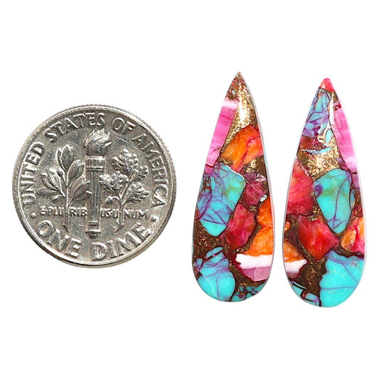 Natural Kingman Orange Dahlia Turquoise 9x25x3 mm Pear Shape Polished Gemstone LS99-09514