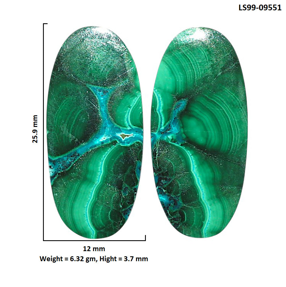 Natural Malachite Eye 12x25.9x3.7 mm Oval Shape Polished Gemstone LS99-09551